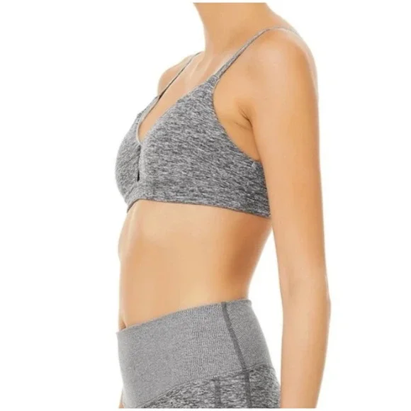 Alo Yoga Alosoft Lounge Sports Bra Heather Grey Sz L V-Neck Bralette Gym - Picture 7 of 15